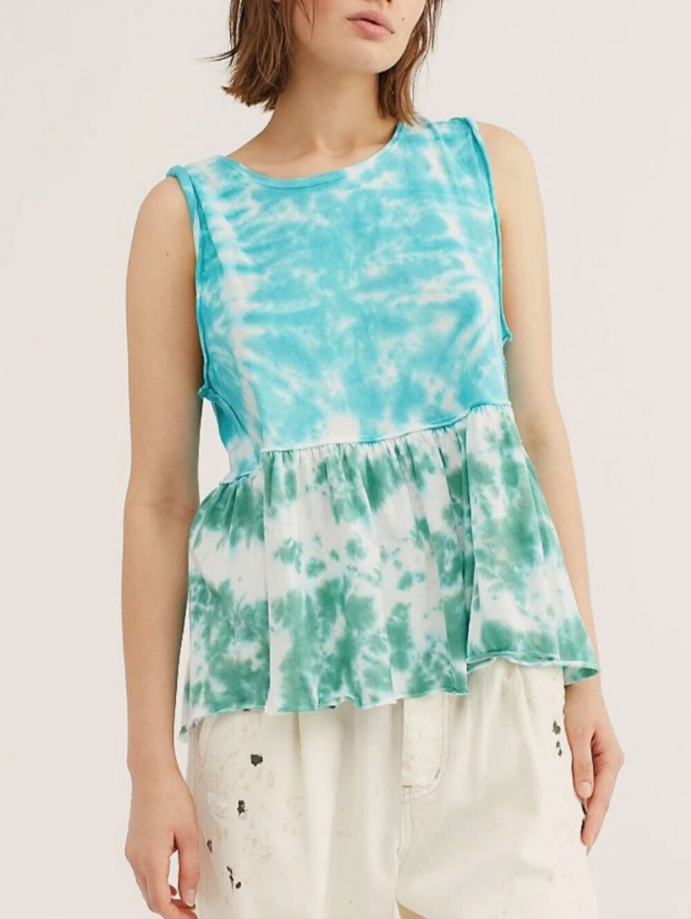 🩵💚EUC We The Free "Teal Sleeveless Tie-Dye AnyTime Pepum 💯% Cotton TankTop"